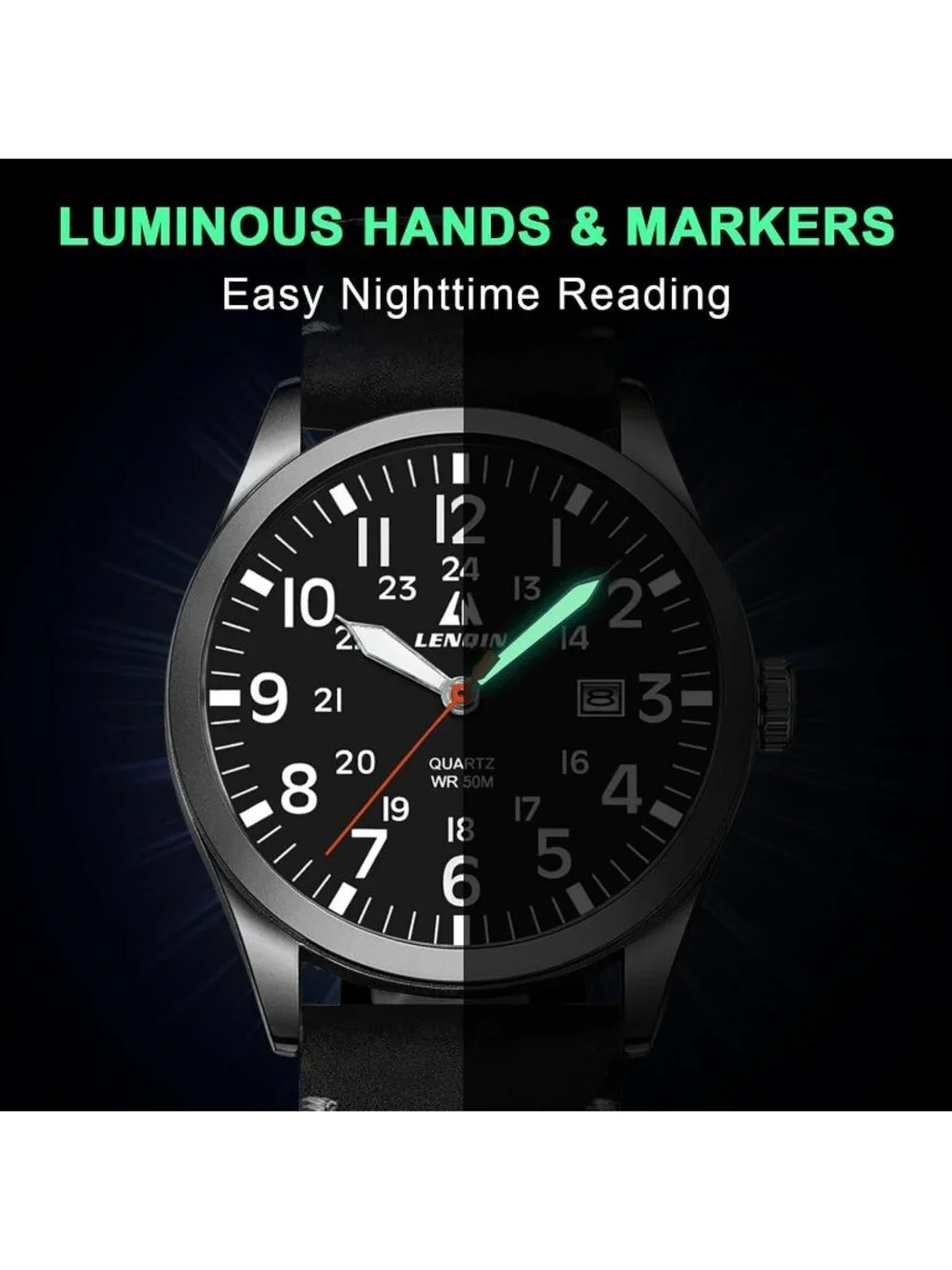 Mens Black Analog Quartz Expansion Band Easy Reader Waterproof Round Wrist Watch